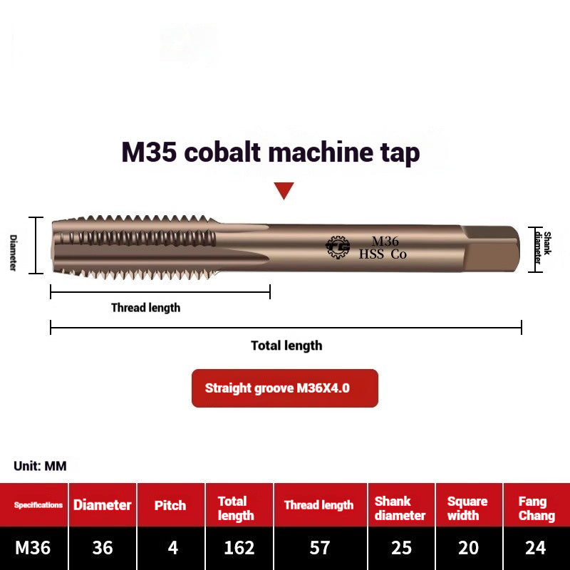 1104-M35 Cobalt straight flute tap machine tapping stainless steel special high-speed steel tapping coarse teeth spiral apex Shandong Denso Pricision Tools Co.,Ltd.